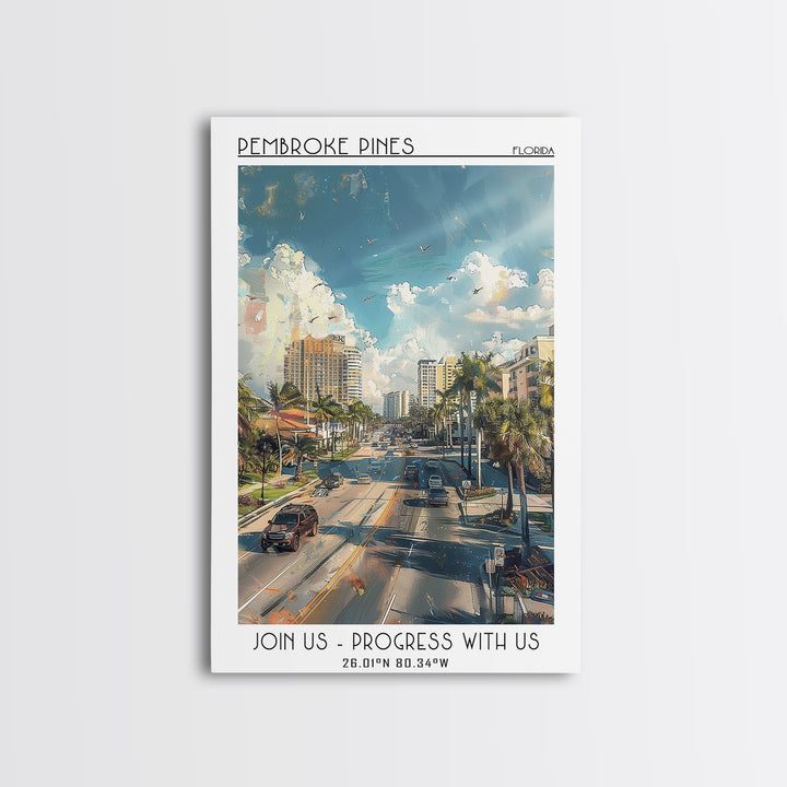 Pembroke Pines Travel Poster, Canvas Print, City Travel Poster, Travel Wall Art, Travel Print, Living Room Wall Art, Vintage Posters