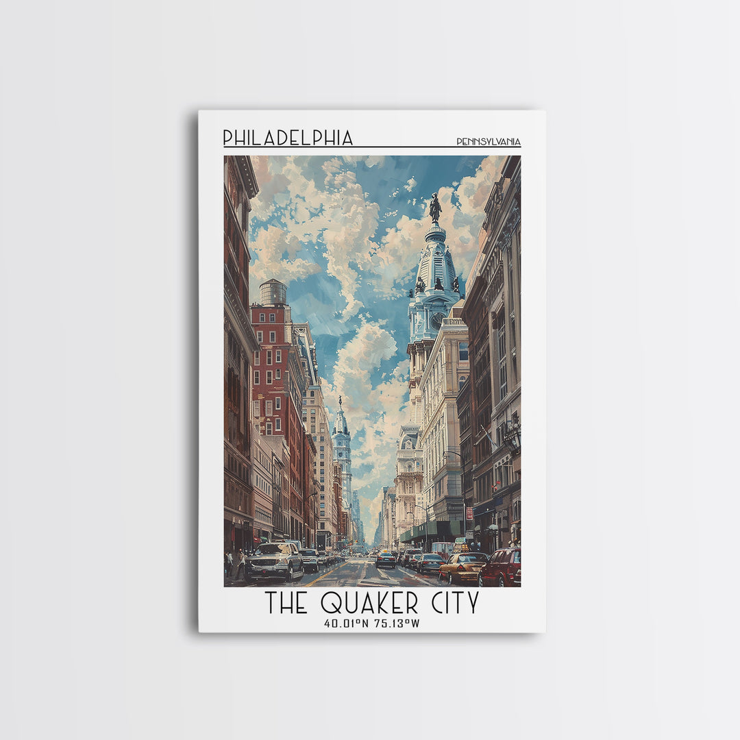 Philadelphia Travel Poster, Canvas Print, Retro Travel Poster, City Wall Art, Landscape Art, Watercolor Cityscape, Modern Wall Decor