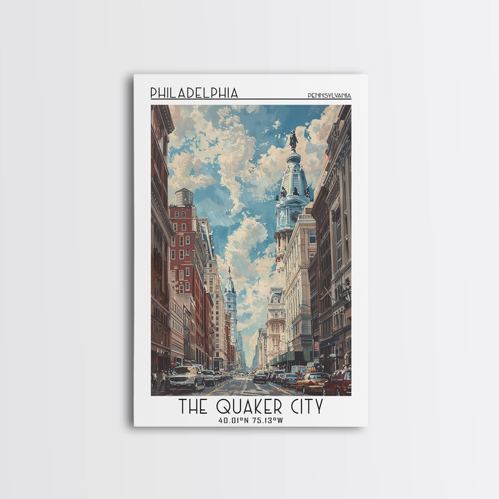 Philadelphia Travel Poster, Canvas Print, Retro Travel Poster, City Wall Art, Landscape Art, Watercolor Cityscape, Modern Wall Decor