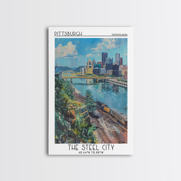 Pittsburgh Travel Poster, Canvas Print, Travel Wall Art, City Wall Art, Retro Travel Print, Retro Travel Poster, Vintage City Poster