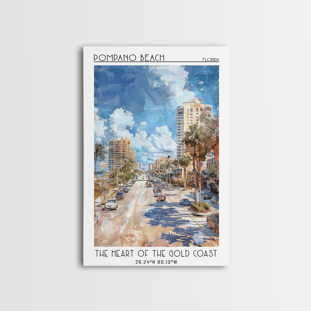 Pompano Beach Travel Poster, Canvas Print, Travel Prints, Landscape Art, City Illustration, Home Decor, Poster Print, Travel Posters