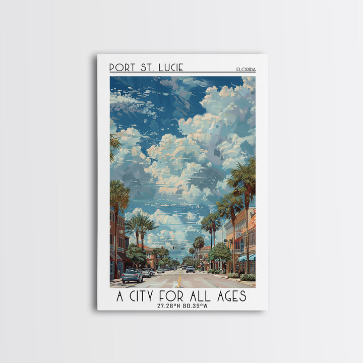 Port St Lucie Travel Poster, Framed Canvas Print, Vintage Travel Print, City Wall Art, Wall Art, Travel Prints, Living Room Wall Art