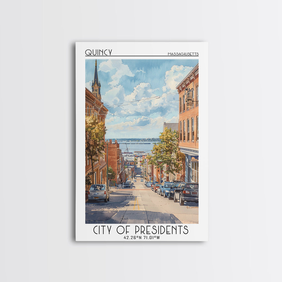 Quincy Travel Poster, Framed Canvas Print, City Travel Poster, Vintage City Poster, Travel Art Print, Landscape Art, Travel Wall Art