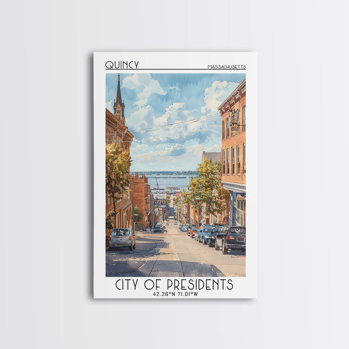 Quincy Travel Poster, Framed Canvas Print, City Travel Poster, Vintage City Poster, Travel Art Print, Landscape Art, Travel Wall Art