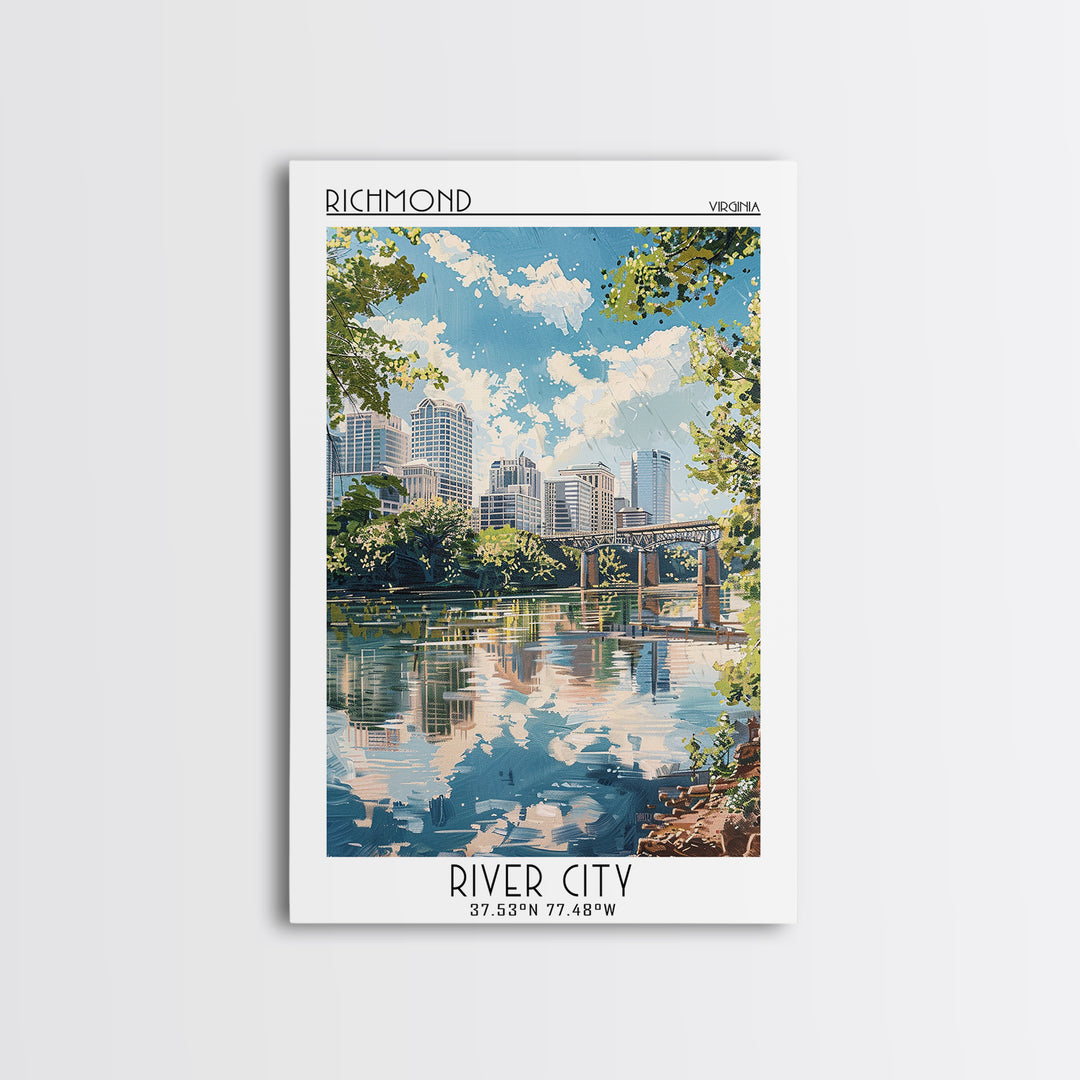 Richmond Virginia Travel Poster, Framed Canvas Print, Travel Prints, Landscape Art, Home Decor, Gallery Wall Set, City Travel Poster