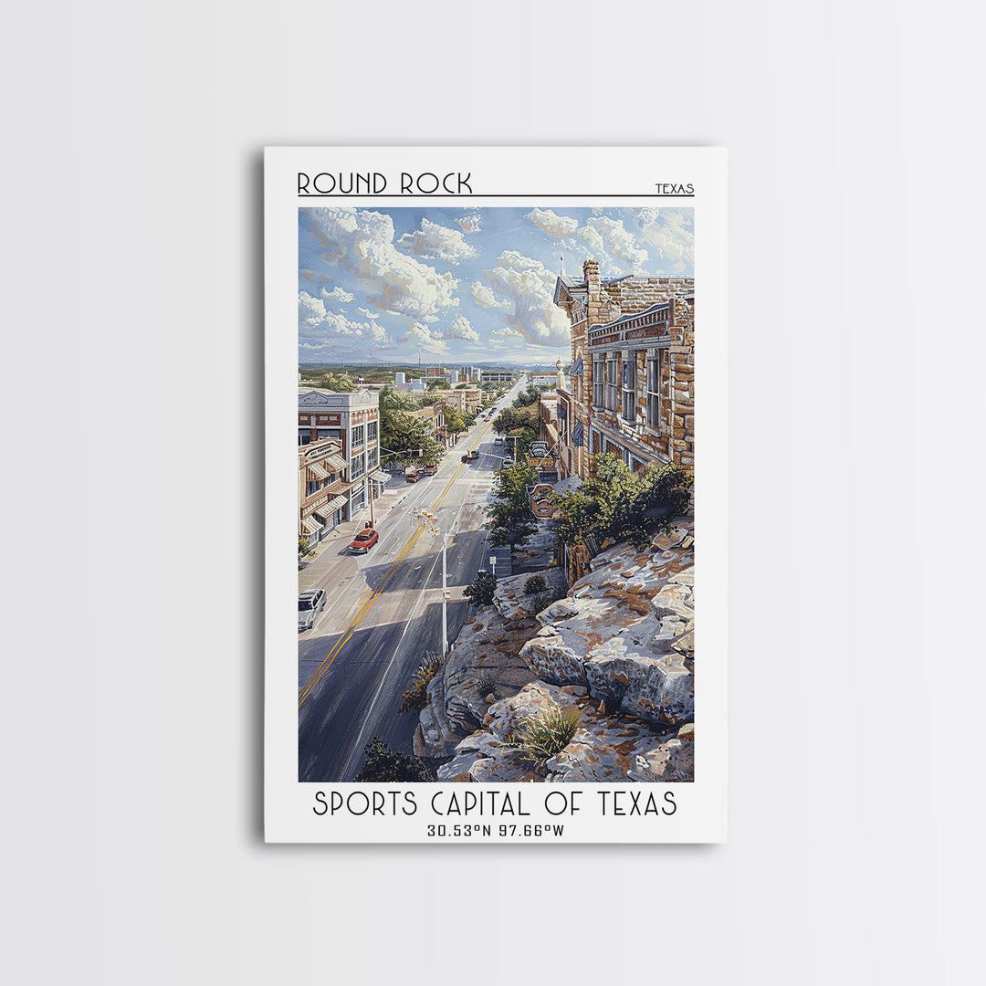 Round Rock Travel Poster, Framed Canvas Print, Travel Wall Decor, Minimalist Poster, Home Decor, Travel Wall Art, City Travel Poster