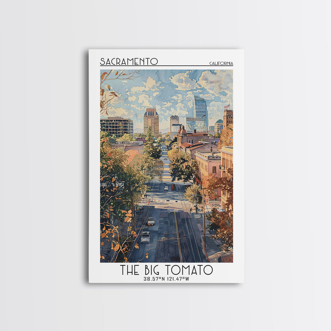 Sacramento Travel Poster, Framed Canvas Print, Travel Prints, Landscape Art, Fine Art Print, Retro Travel Print, Retro Travel Poster
