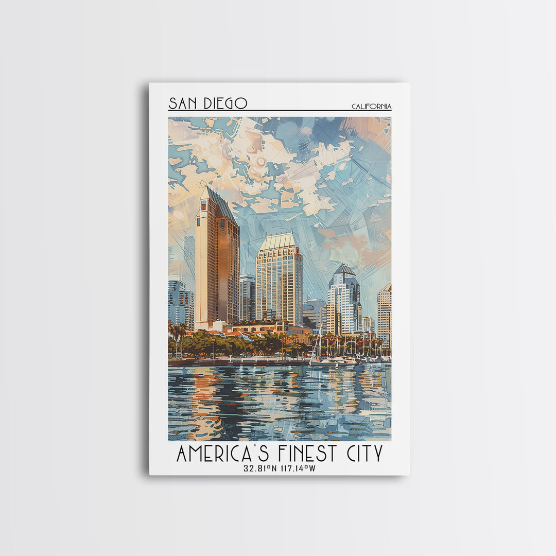 San Diego Travel Poster, Framed Canvas Print, City Travel Poster, Vintage City Poster, Wanderlust Gift, Poster Art, Gallery Wall Set