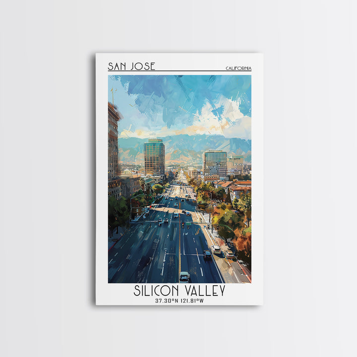 San Jose Travel Poster, Framed Canvas Print, Retro Travel Poster, City Wall Art, Art Print, Travel Decor, Retro Wall Art, Home Decor