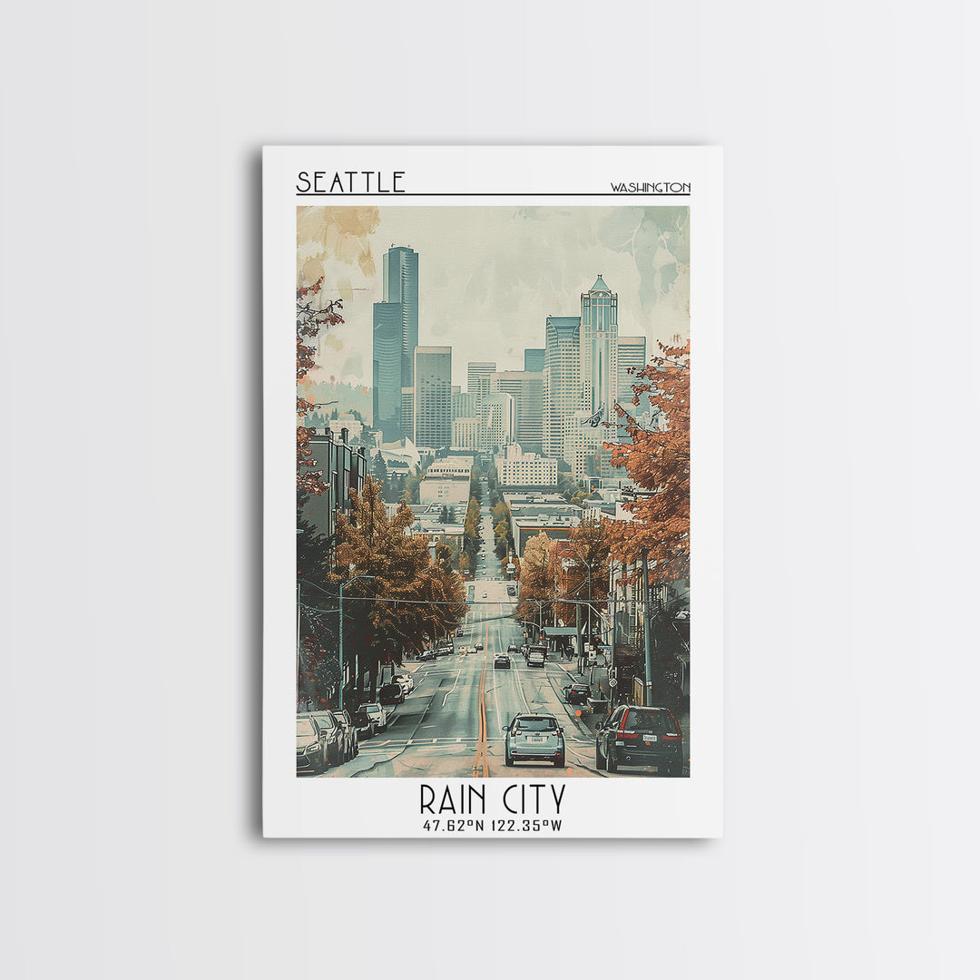 Seattle Travel Poster, Framed Canvas Print, Travel Wall Decor, Minimalist Poster, Landscape Art, Travel Posters, Retro Travel Poster