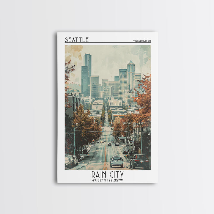 Seattle Travel Poster, Framed Canvas Print, Travel Wall Decor, Minimalist Poster, Landscape Art, Travel Posters, Retro Travel Poster