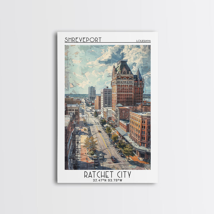 Shreveport Travel Poster, Framed Canvas Print, Retro Travel Poster, City Wall Art, Travel Art Print, Travel Decor, Minimalist Poster