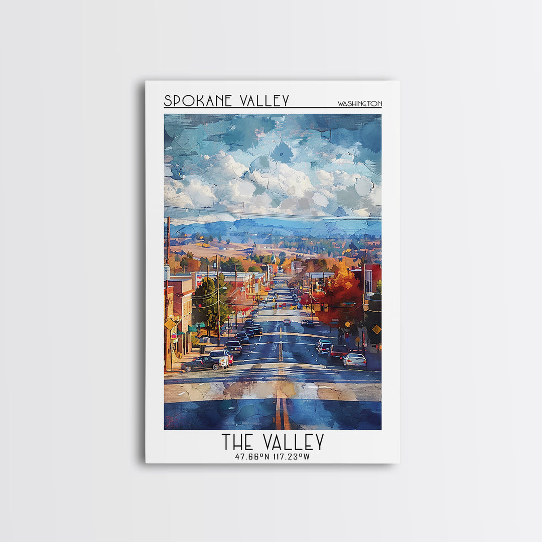 Spokane Valley Travel Poster, Canvas Print, Travel Wall Decor, Minimalist Poster, Living Room Wall Art, City Art Print, Travel Print