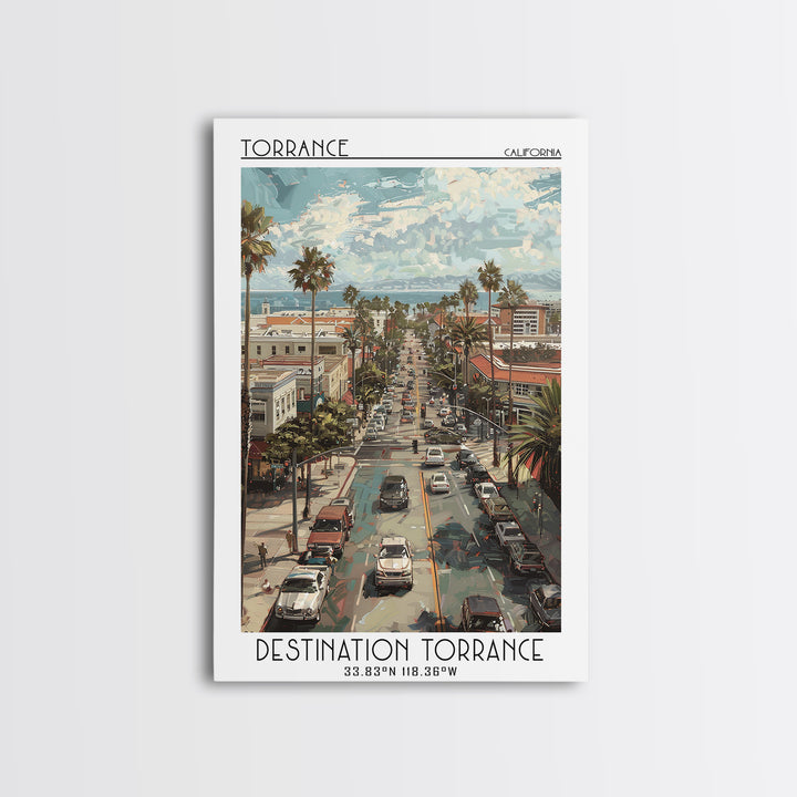 Torrance California Travel Poster, Canvas Print, Vintage Travel Print, City Wall Art, Mid Century Wall Art, Landscape Art, Art Print