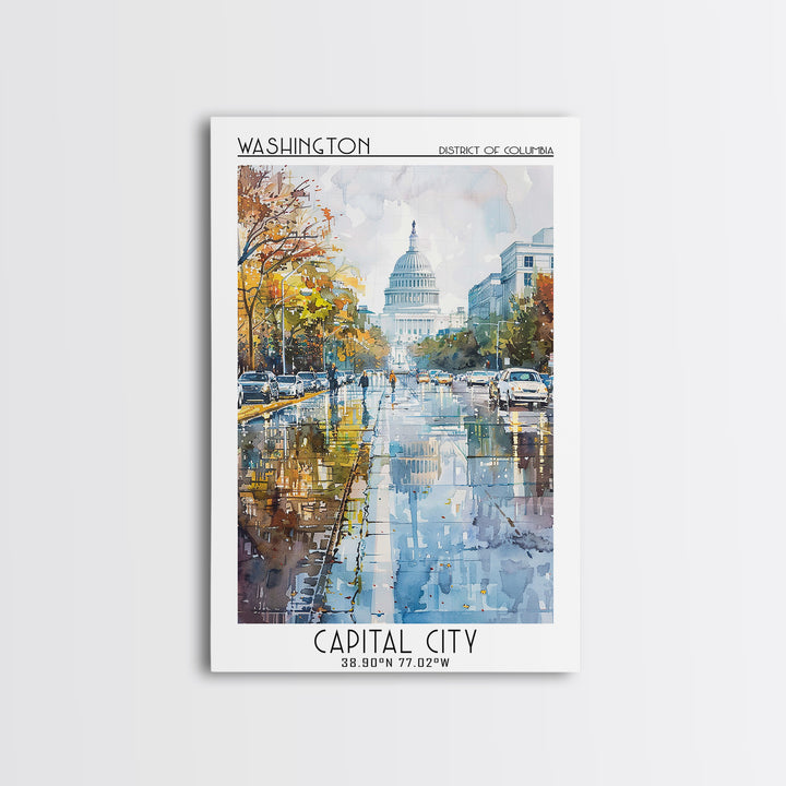 Washington Travel Poster, Framed Canvas Print, City Travel Poster, Travel Wall Art, Home Decor, Fine Art Print, Mid Century Wall Art