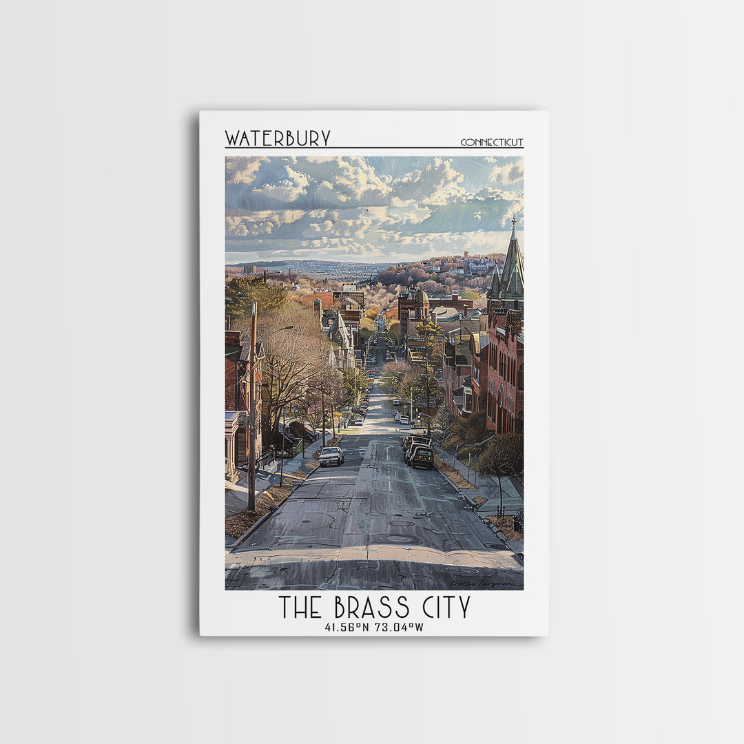 Waterbury Travel Poster, Framed Canvas Print, City Art Print, Travel Wall Art, Gallery Wall Set, Landscape Art, Living Room Wall Art