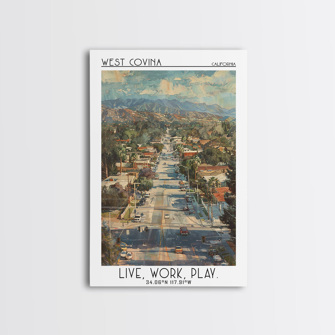 West Covina Travel Poster, Canvas Print, City Travel Poster, Travel Wall Decor, Retro Travel Print, Fine Art Print, Travel Art Print