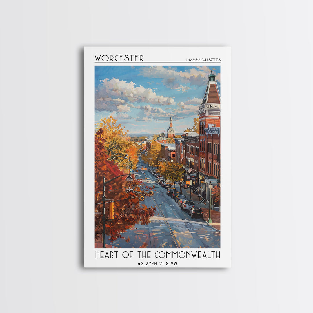 Worcester Travel Poster, Canvas Print, City Art Print, Travel Wall Art, Mid Century Wall Art, Gallery Wall Set, Living Room Wall Art