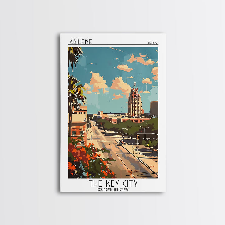 Abilene Travel Poster, Framed Canvas Print, Travel Wall Decor, Minimalist Poster, Travel Prints, Mid Century Wall Art, City Wall Art