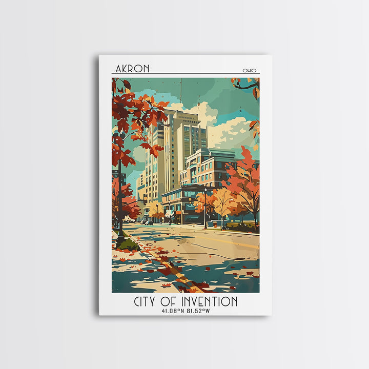 Akron Travel Poster, Framed Canvas Print, Travel Wall Decor, Minimalist Poster, Living Room Wall Art, Travel Posters, Fine Art Print