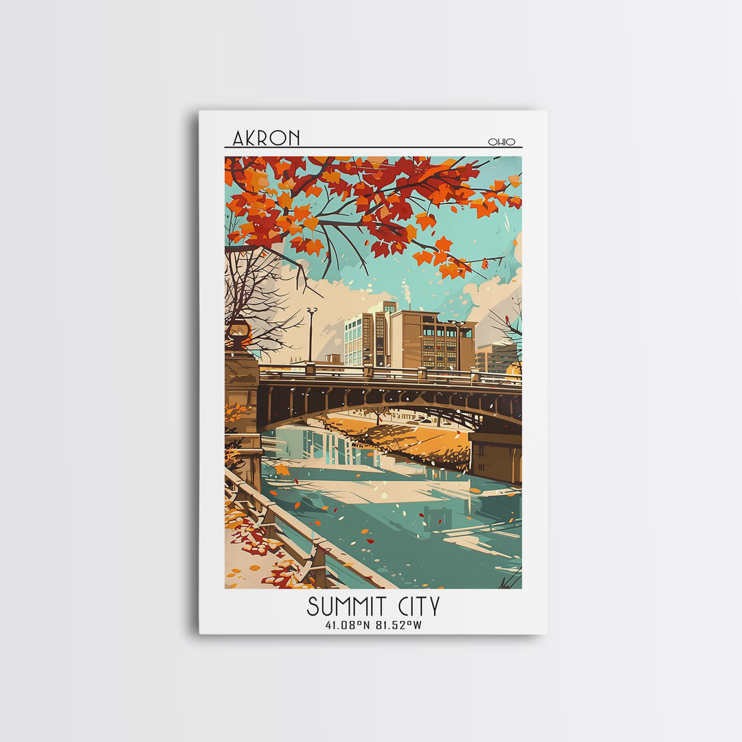 Akron Ohio Travel Poster, Framed Canvas Print, Retro Wall Art, Travel Print, Vintage Travel Print, Vintage City Poster, Poster Print