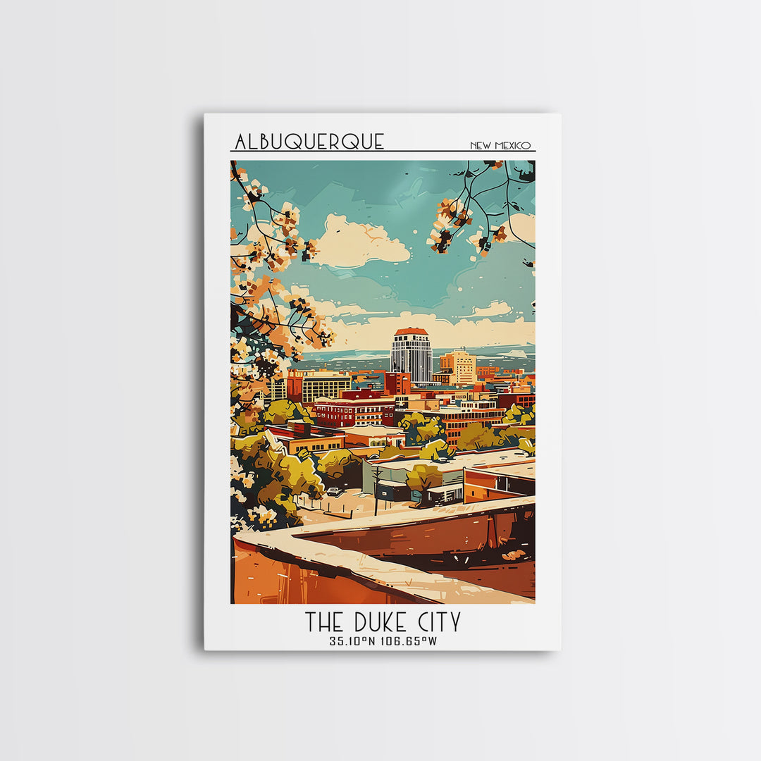 Albuquerque Travel Poster, Canvas Print, Retro Wall Art, Travel Print, Wall Art, Retro Travel Print, City Illustration, Travel Decor