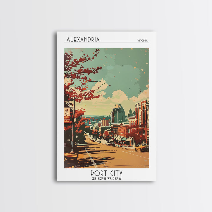 Alexandria Virginia Travel Poster, Framed Canvas Print, City Travel Poster, Travel Wall Decor, Mid Century Wall Art, Travel Wall Art