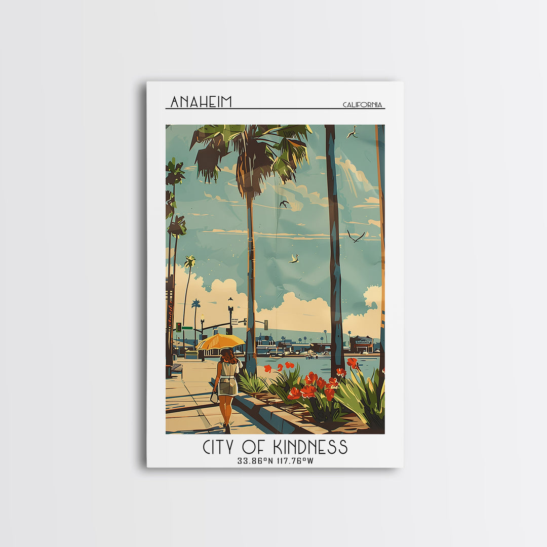 Anaheim California Travel Poster, Framed Canvas Print, Vintage Travel Print, City Wall Art, City Travel Poster, Mid Century Wall Art