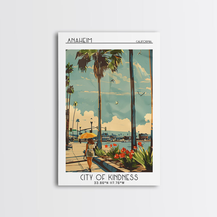 Anaheim California Travel Poster, Framed Canvas Print, Vintage Travel Print, City Wall Art, City Travel Poster, Mid Century Wall Art