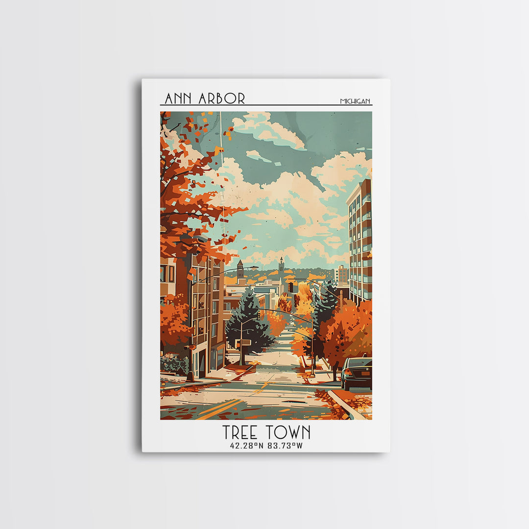 Ann Arbor Travel Poster, Framed Canvas Print, City Travel Poster, Travel Wall Decor, Home Office Decor, Home Decor, Travel Art Print