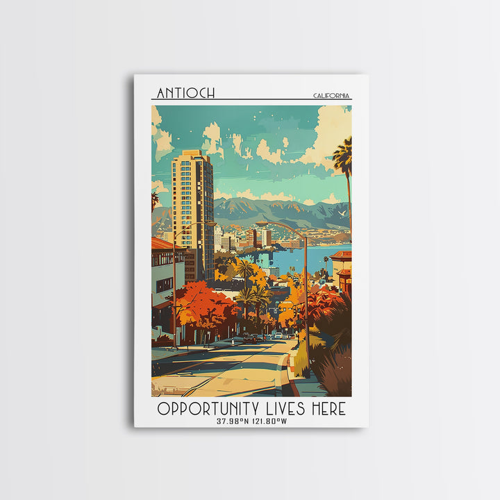 Antioch California Travel Poster, Framed Canvas Print, Travel Prints, Landscape Art, Travel Posters, Vintage Poster, Vintage Posters