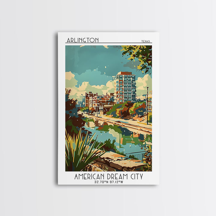 Arlington Texas Travel Poster, Framed Canvas Print, Poster Print, Travel Wall Art, Retro Travel Poster, Travel Print, Retro Wall Art