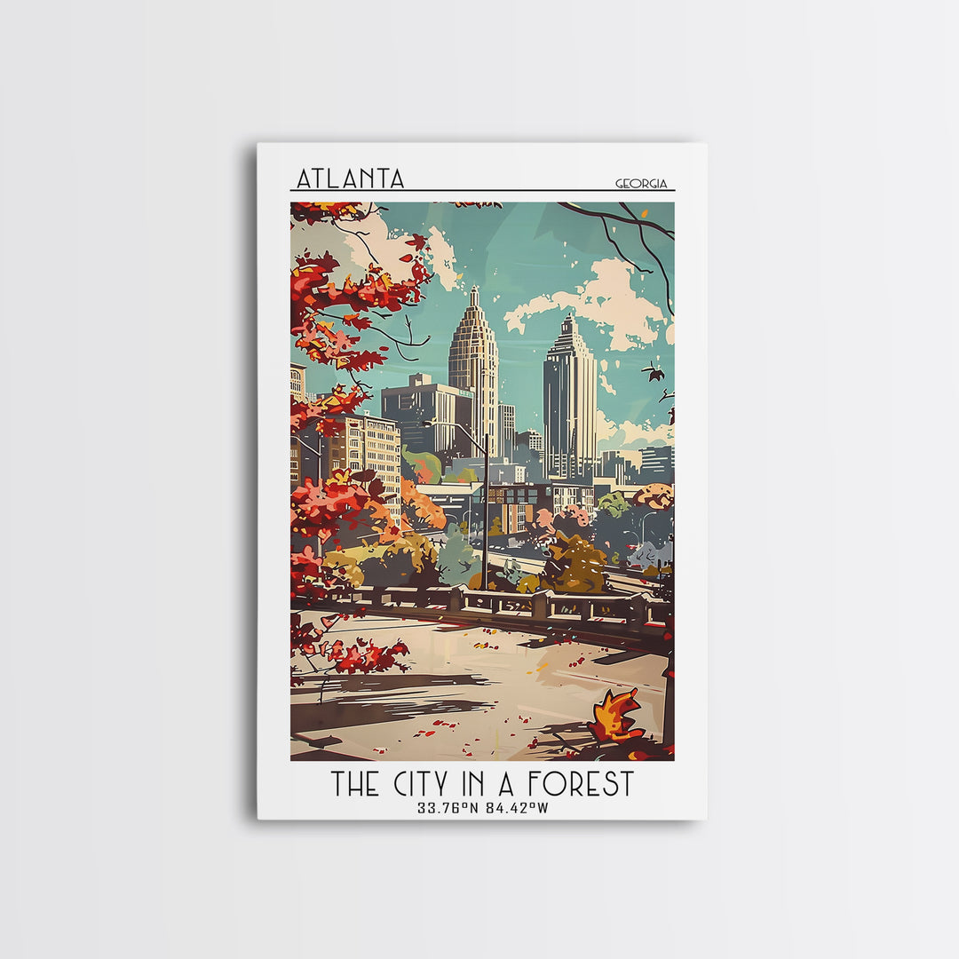 Atlanta Travel Poster, Framed Canvas Print, Travel Wall Art, City Wall Art, Retro Wall Art, City Art Print, Home Decor, Poster Print