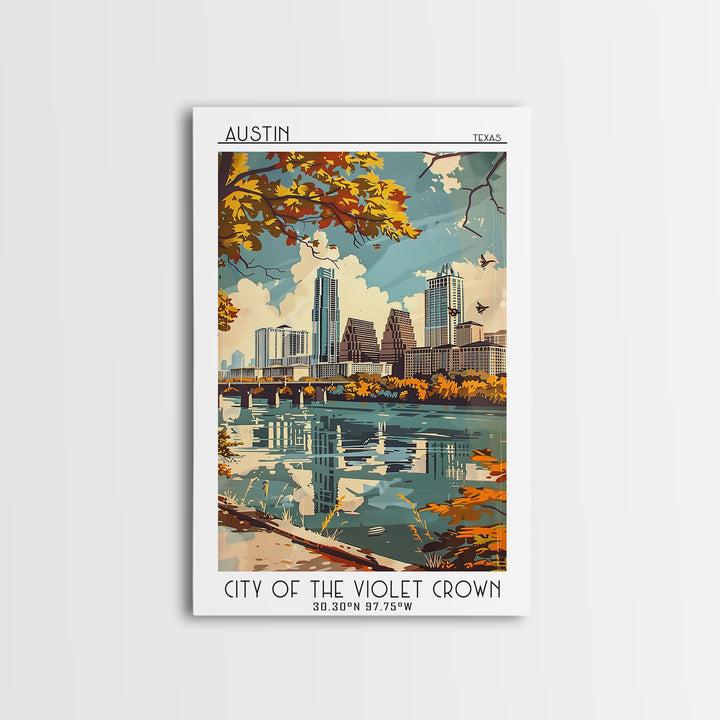 Austin Texas Travel Poster, Framed Canvas Print, City Travel Poster, Vintage City Poster, City Art Print, Poster Art, Vintage Poster