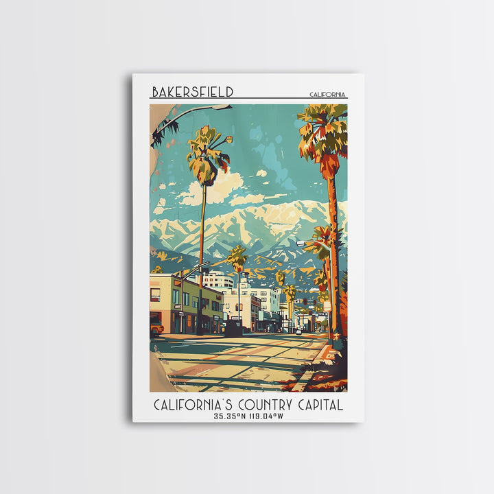 Bakersfield California Travel Poster, Canvas Print, City Art Print, Travel Wall Art, Retro Wall Art, Minimalist Poster, Travel Decor