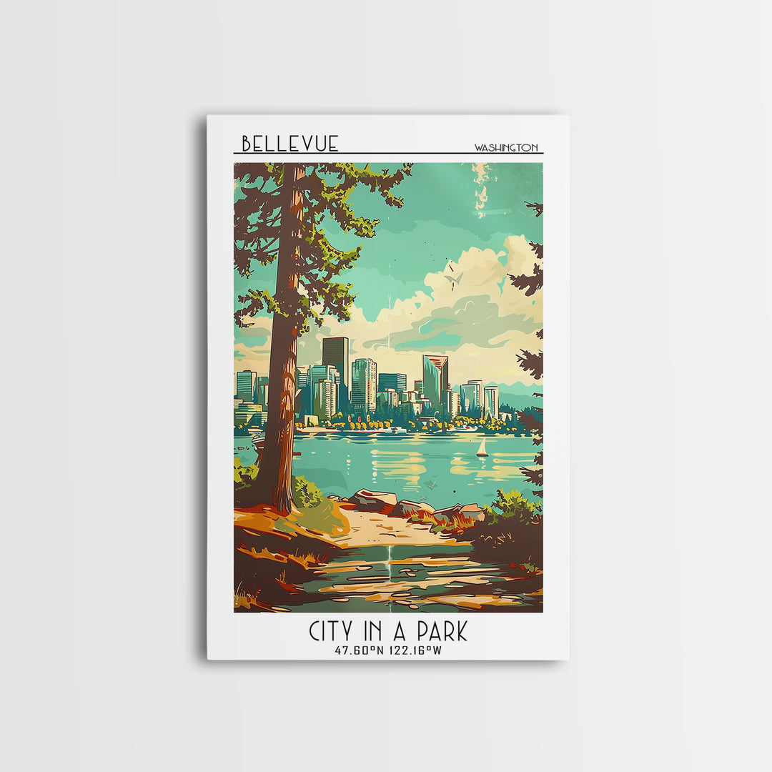 Bellevue Washington Travel Poster, Framed Canvas Print, Travel Art Print, Modern Wall Decor, Poster Print, Poster Art, Landscape Art