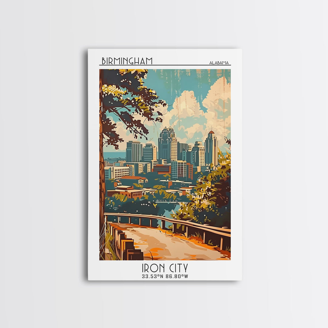 Birmingham Travel Poster, Framed Canvas Print, Poster Print, Travel Wall Art, Travel Art Print, Watercolor Cityscape, Fine Art Print
