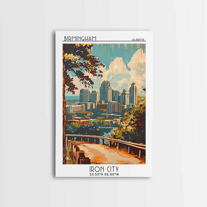 Birmingham Travel Poster, Framed Canvas Print, Poster Print, Travel Wall Art, Travel Art Print, Watercolor Cityscape, Fine Art Print