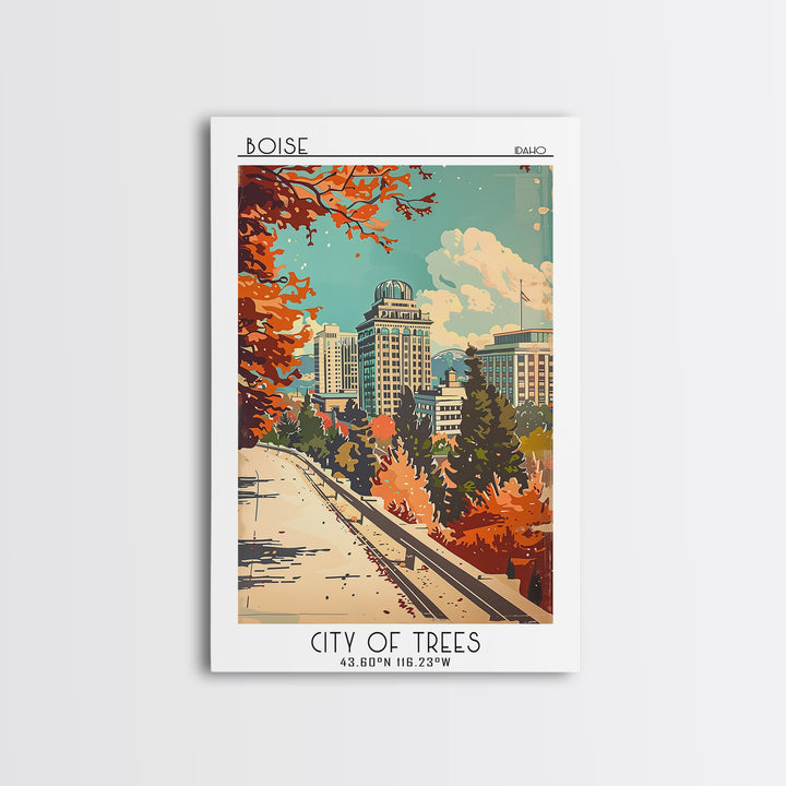 Boise Idaho Travel Poster, Framed Canvas Print, Retro Travel Poster, City Wall Art, Gallery Wall Set, Fine Art Print, Travel Posters