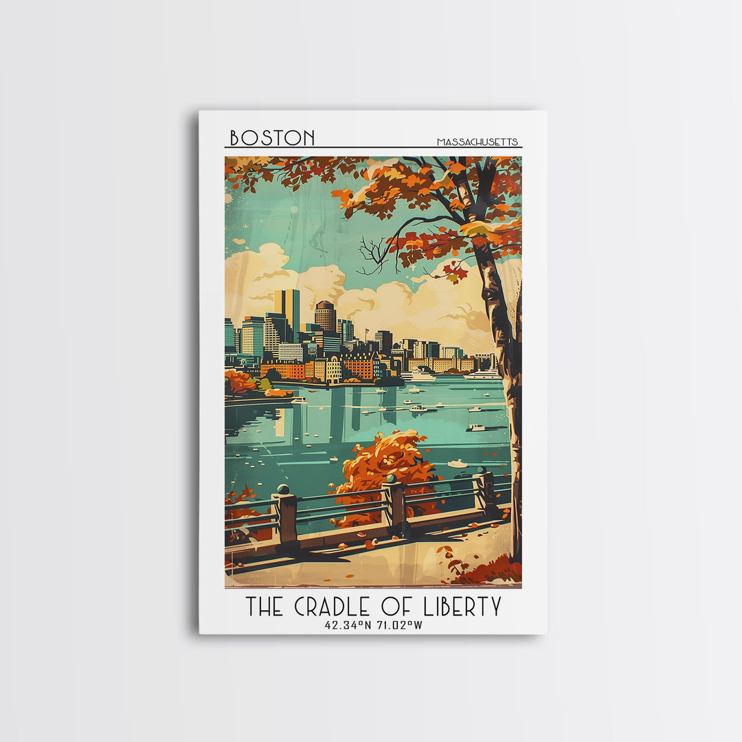 Boston Massachusetts Travel Poster, Canvas Print, Travel Prints, Landscape Art, City Art Print, Minimalist Poster, Home Office Decor