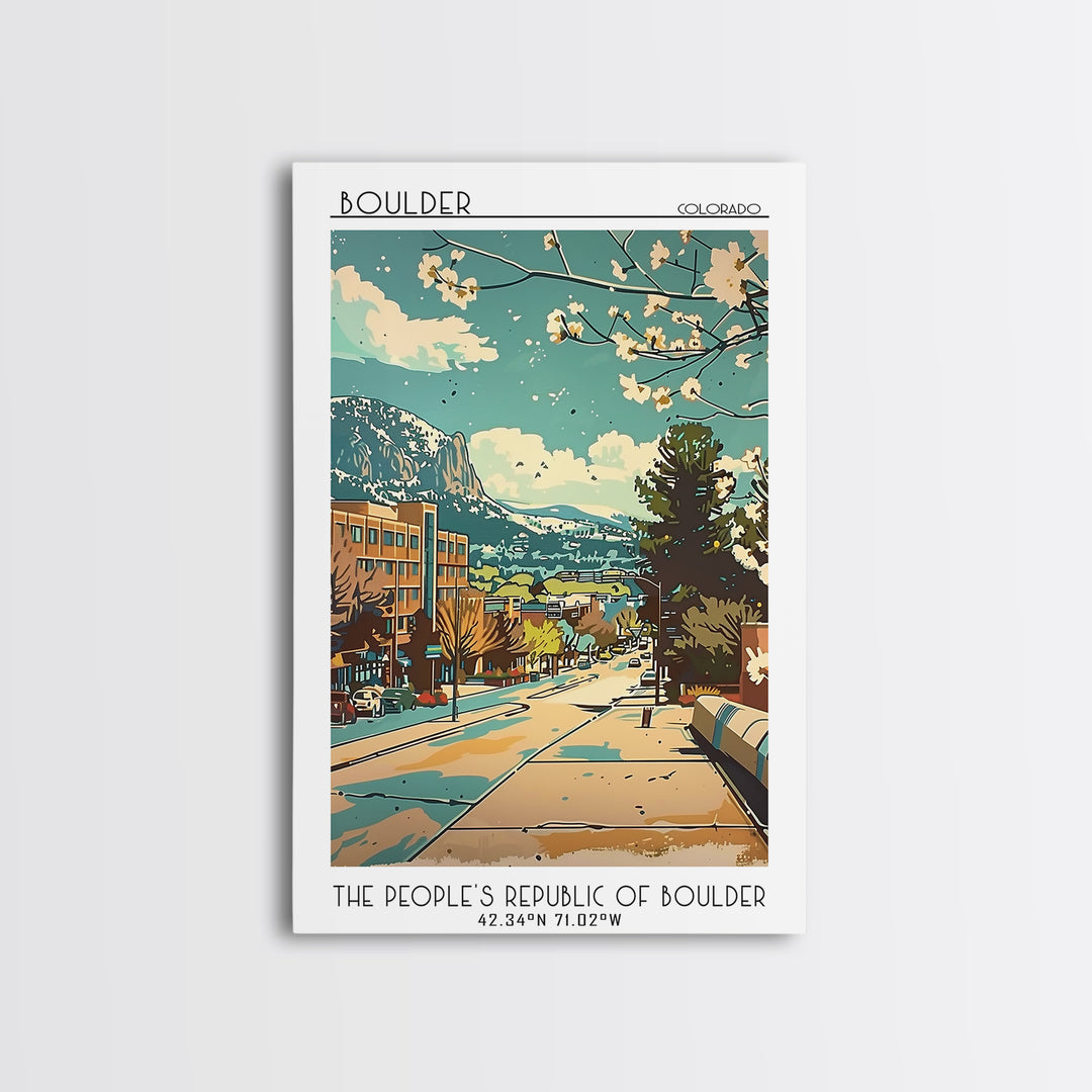 Boulder Travel Poster, Framed Canvas Print, Travel Wall Art, City Wall Art, Landscape Art, Vintage Posters, Wall Art, City Art Print