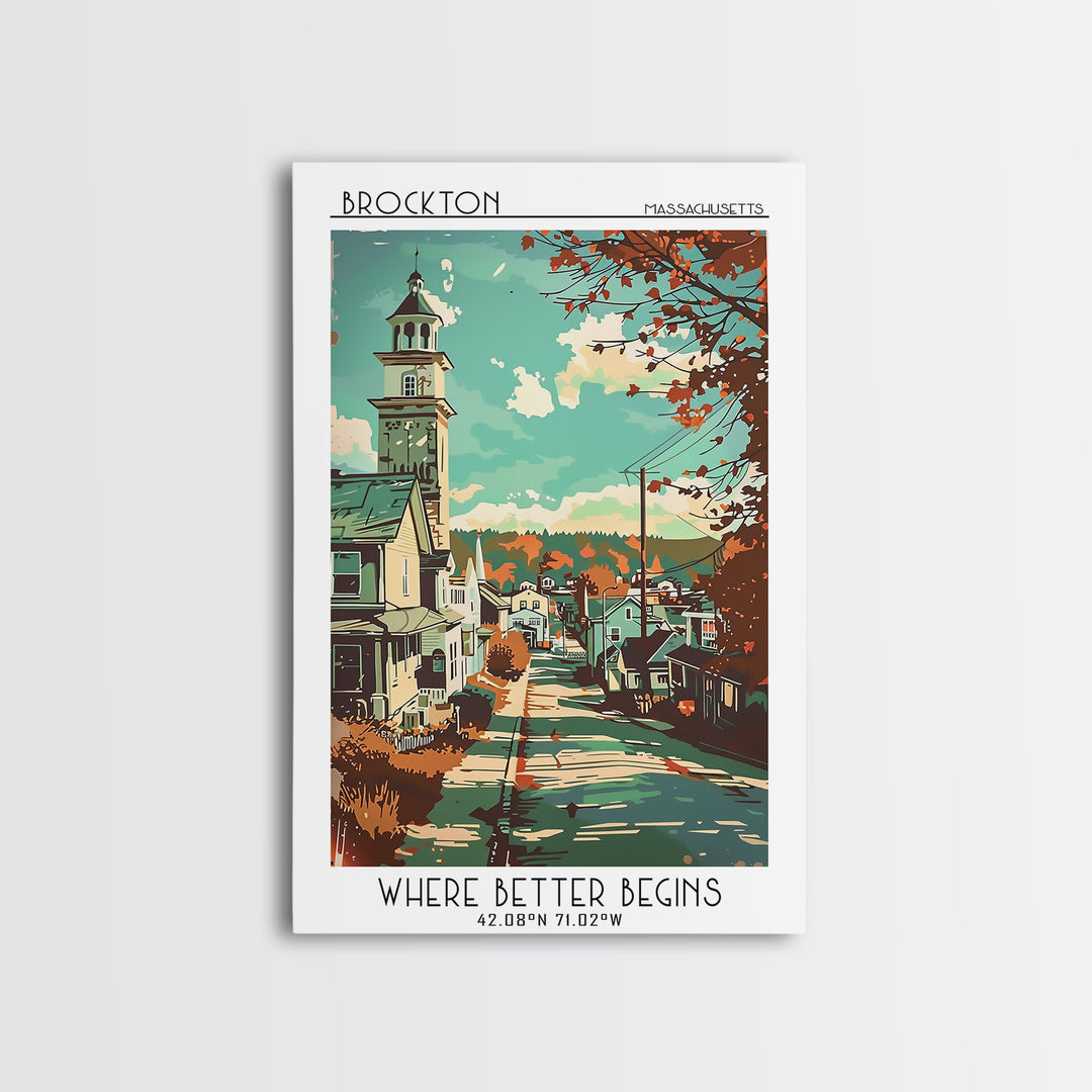 Brockton Massachusetts Travel Poster, Canvas Print, Travel Wall Art, City Wall Art, Wall Art, Gallery Wall Set, Mid Century Wall Art