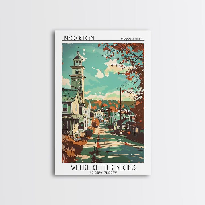 Brockton Massachusetts Travel Poster, Canvas Print, Travel Wall Art, City Wall Art, Wall Art, Gallery Wall Set, Mid Century Wall Art