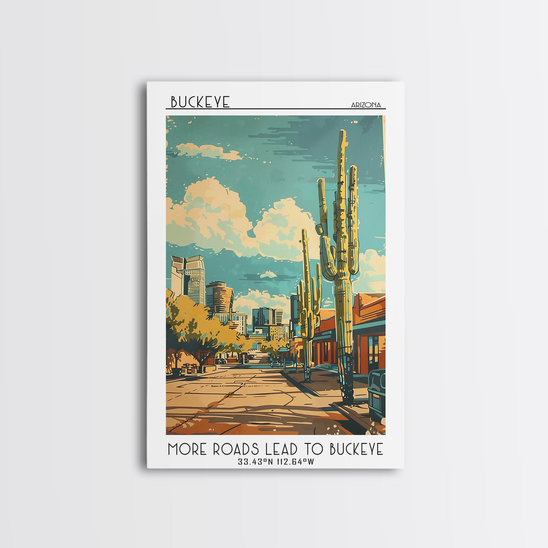 Buckeye Travel Poster, Framed Canvas Print, Travel Wall Art, City Wall Art, Minimalist Poster, Watercolor Cityscape, Wanderlust Gift