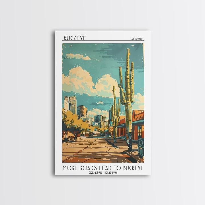 Buckeye Travel Poster, Framed Canvas Print, Travel Wall Art, City Wall Art, Minimalist Poster, Watercolor Cityscape, Wanderlust Gift