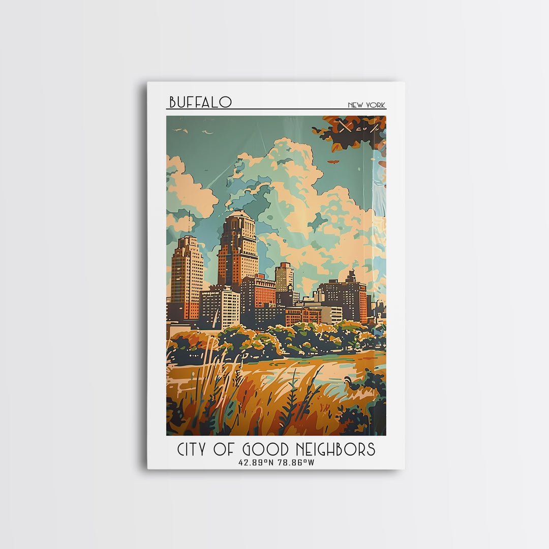 Buffalo Travel Poster, Framed Canvas Print, Travel Wall Decor, Minimalist Poster, Modern Wall Decor, Fine Art Print, Wanderlust Gift