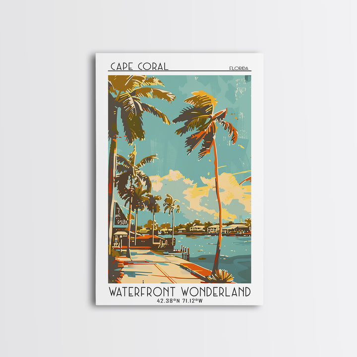 Cape Coral Travel Poster, Framed Canvas Print, Travel Wall Art, City Wall Art, Wall Art, Colorful Wall Art, Landscape Art, Art Print