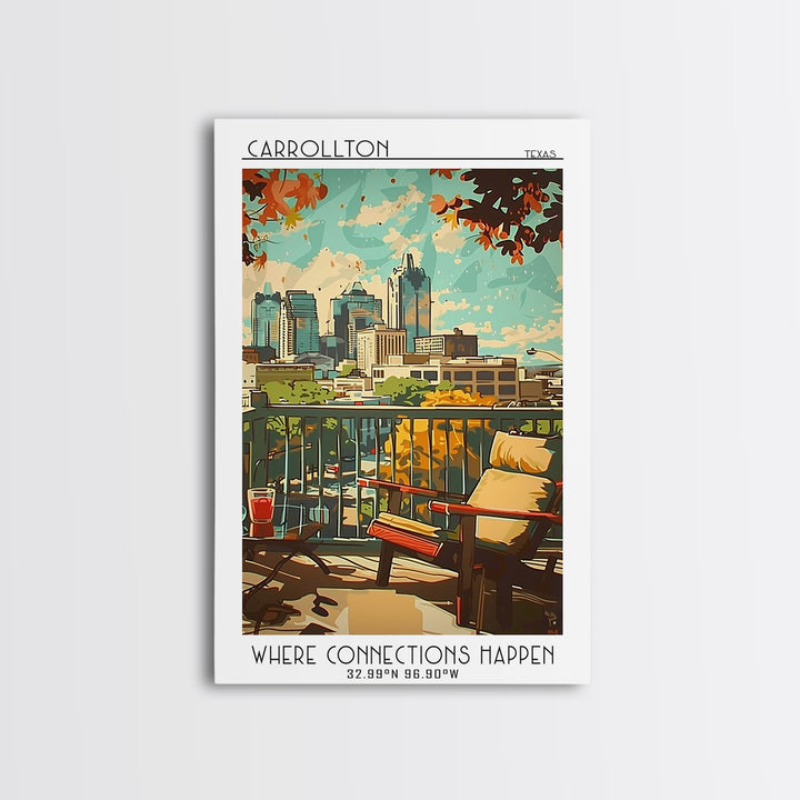 Carrollton Texas Travel Poster, Framed Canvas Print, Retro Wall Art, Travel Print, Modern Wall Decor, Retro Travel Print, Poster Art