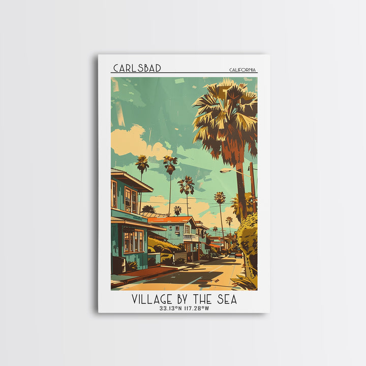 Carlsbad Travel Poster, Framed Canvas Print, City Travel Poster, Travel Wall Decor, Gallery Wall Set, Wall Art, Mid Century Wall Art