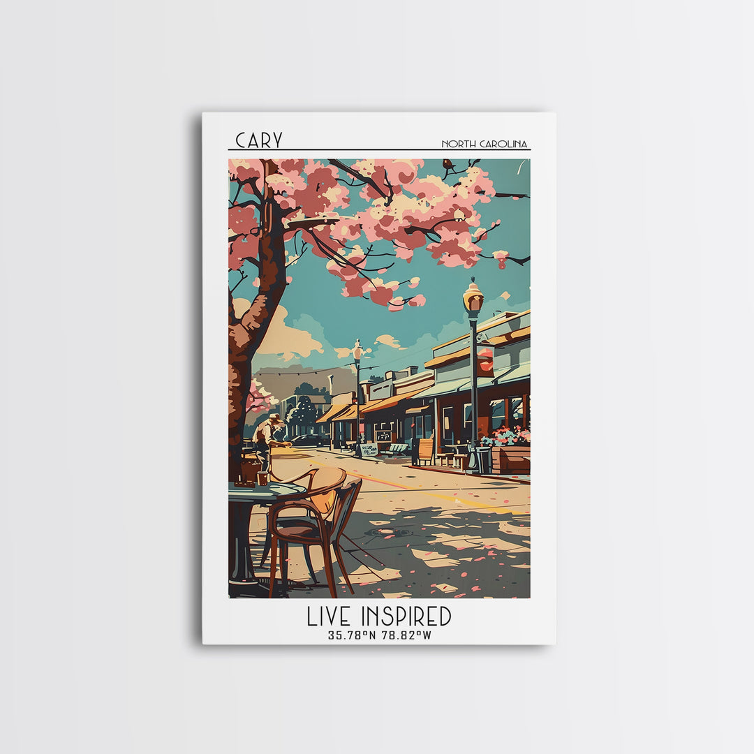 Cary Travel Poster, Framed Canvas Print, Travel Wall Art, City Wall Art, Travel Decor, Art Print, City Travel Poster, Travel Posters